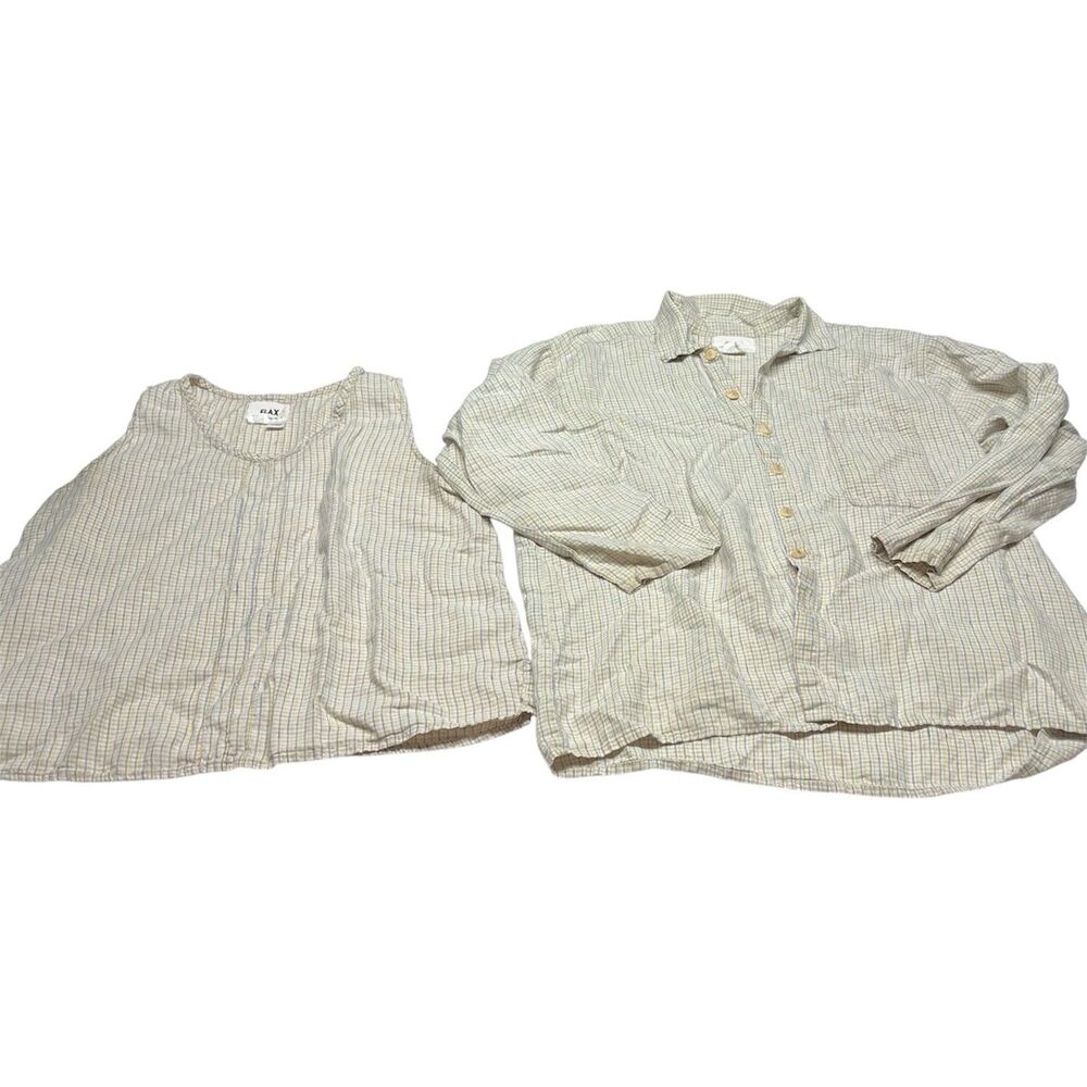 Flax Linen Set 2 Piece Tank Top & Long Sleeve Button Down Shirt